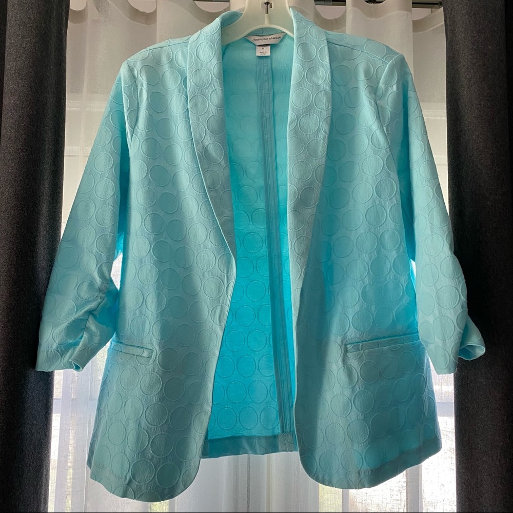 Christopher & Banks turquoise blue blazer with dots size medium